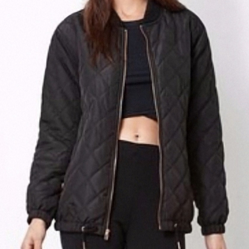 Kendall & Kylie Black Quilted Bomber Jacket Oversized Longline Small